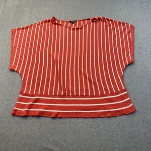 Notations Sweater Women's 2X Pink Orange Striped Knit Bat Wing Sleeve Stretch